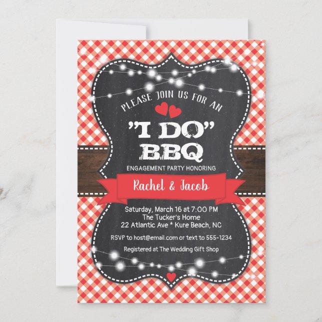Rustic I DO BBQ Couples Shower Engagement Party Invitation (Front)