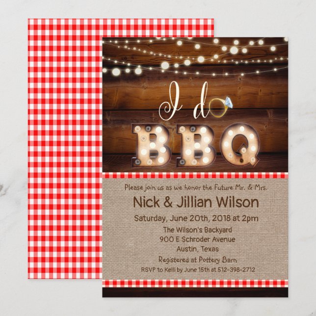 Rustic I DO BBQ Couples Shower Invitation (Front/Back)