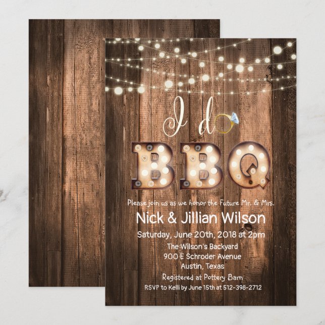 Rustic I DO BBQ Couples Shower Invitation (Front/Back)