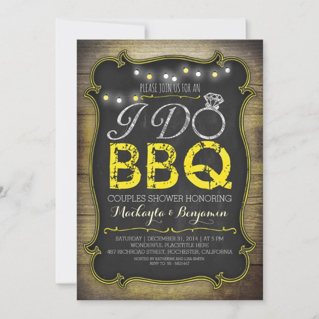 rustic I do BBQ couples shower invitation - yellow (Front)