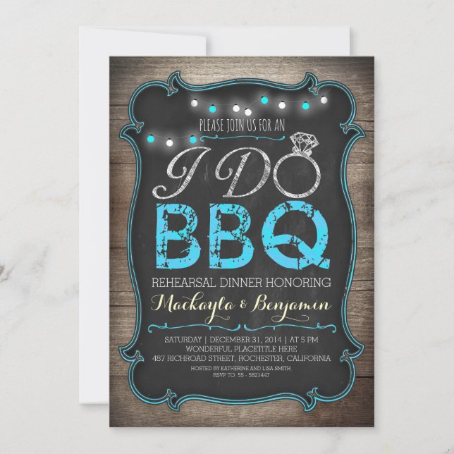 rustic I do BBQ rehearsal dinner invitation (Front)