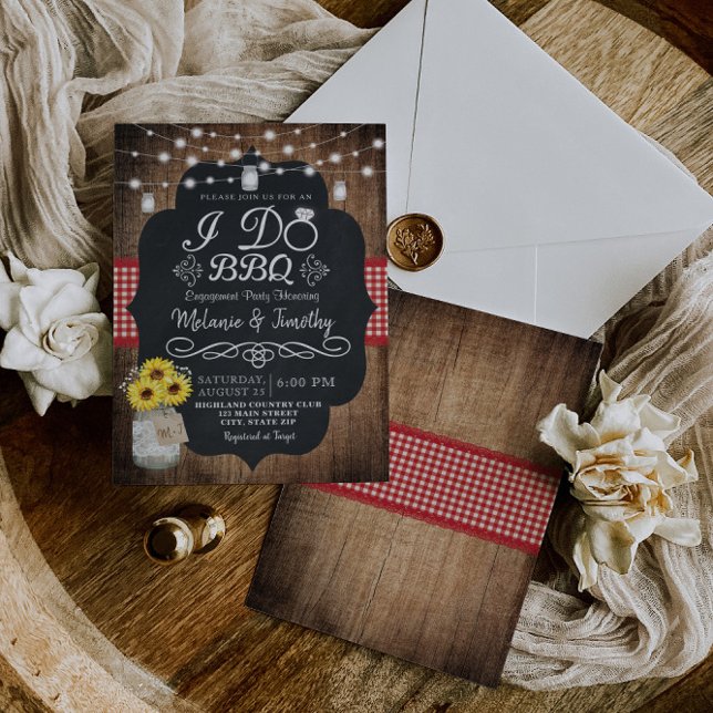 Rustic I Do BBQ Sunflower Engagement Invitations (Creator Uploaded)