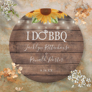 Rustic I Do BBQ Sunflower String Lights Engagement Paper Plate