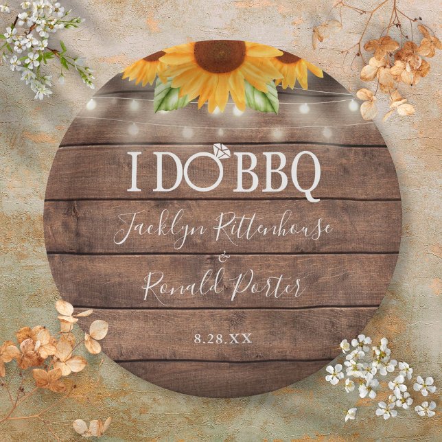 Rustic I Do BBQ Sunflower String Lights Engagement Paper Plate (Rustic I Do BBQ Sunflower String Lights Engagement Paper Plates)