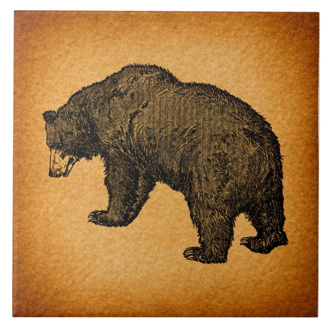 Rustic Illustrated Bear Art Tile (Front)