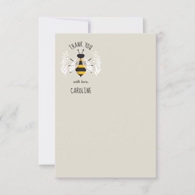 Rustic Illustrated Bee Flat Thank You Note Card (Front)