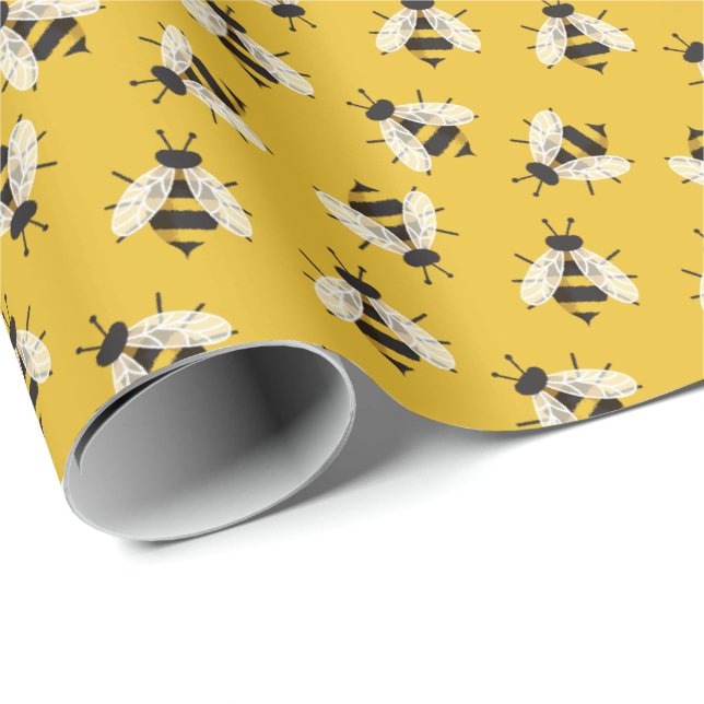 Rustic Illustrated Bumble Bee Wrapping Paper (Roll Corner)