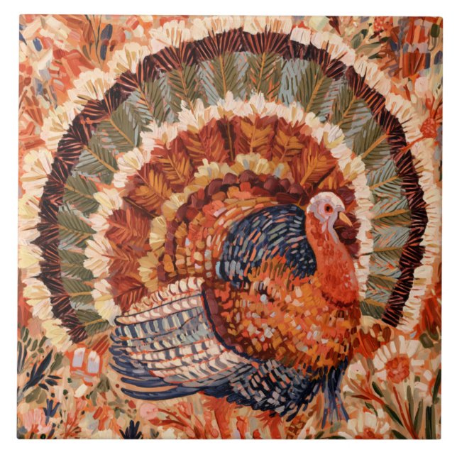 Rustic Impressionist Fall Turkey Tile (Front)