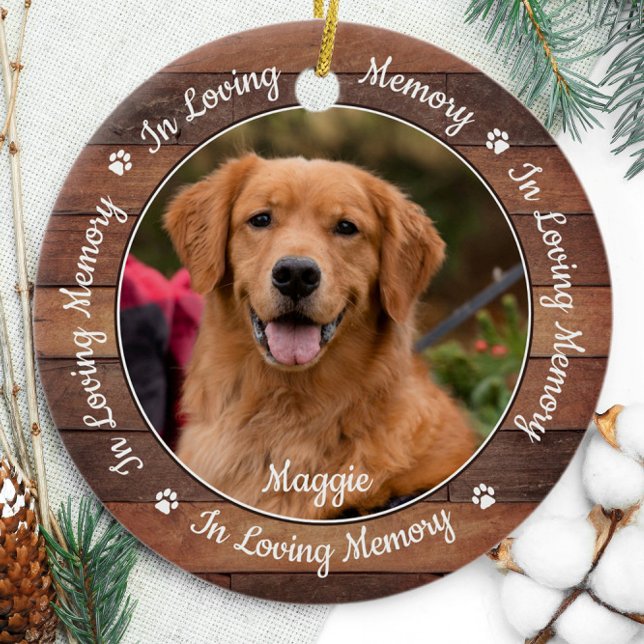 Rustic In Loving Memory Dog Photo Pet Memorial Ceramic Ornament (Creator Uploaded)