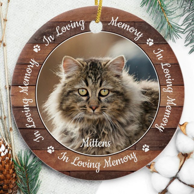 Rustic In Loving Memory Unique Photo Pet Memorial Ceramic Ornament (Creator Uploaded)