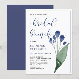 Rustic Indigo Blue Flower Bridal Brunch Invitation