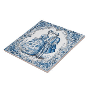 Rustic Indigo Tiles With Couple in Attire