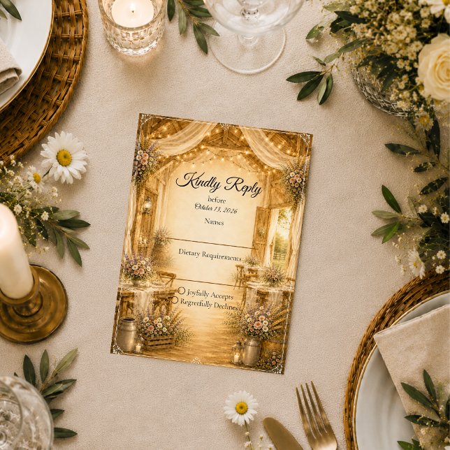 Rustic Indoor Barn Wedding RSVP Card (Creator Uploaded)