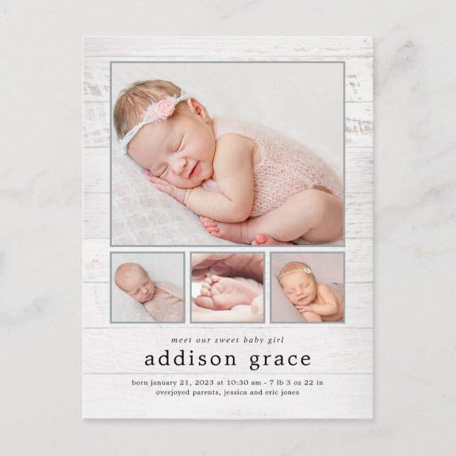 Rustic Introduction Birth Announcement Postcard (Front)