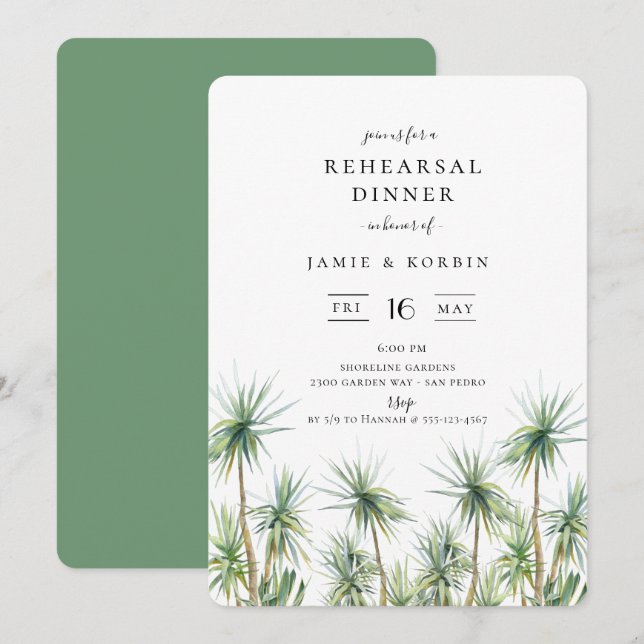 Rustic Island Palm Trees Wedding Rehearsal Dinner Invitation (Front/Back)