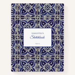 Rustic Italian Azulejo Blue White Geometric Sketch Notebook