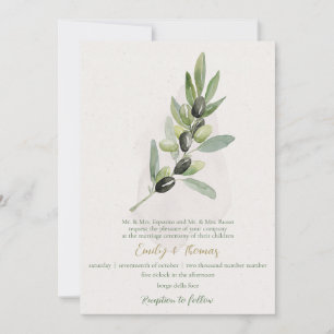 Rustic Italian Olive Watercolor Wedding Invitation