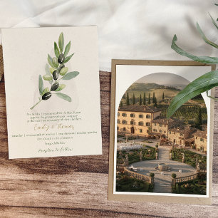 Rustic Italian Olive Watercolor Wedding Invitation
