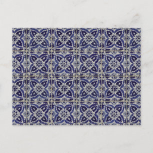 Rustic Italian Tiles Azulejo Blue White Geometric  Holiday Postcard