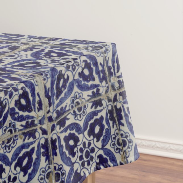 Rustic Italian Tiles Azulejo Blue White Geometric  Tablecloth (In Situ)