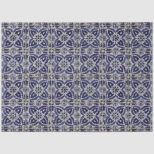 Rustic Italian Tiles Azulejo Blue White Geometric  Tissue Paper