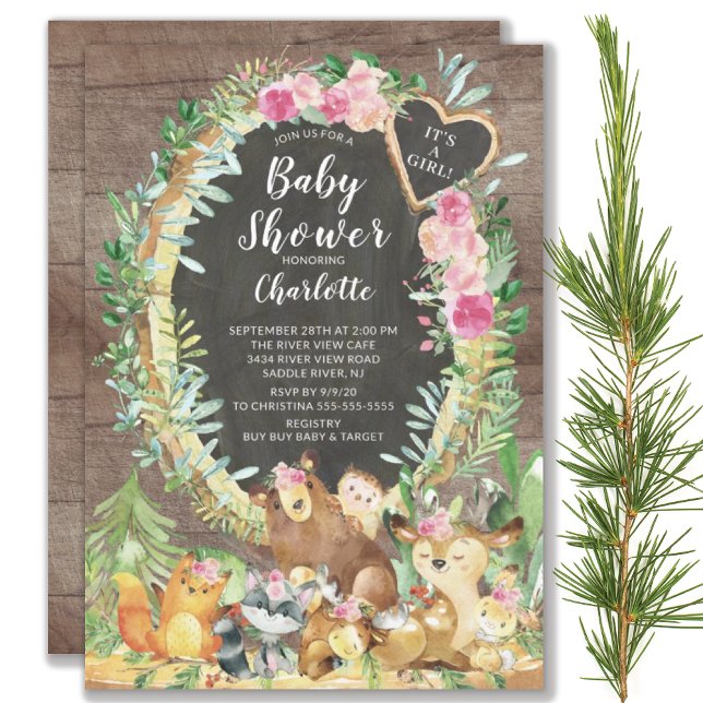 Rustic It's A Girl Woodland Animals Baby Shower Invitation (Creator Uploaded)