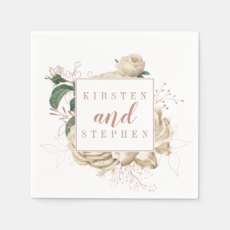 Rustic Ivory Blush Floral Custom Wedding Cocktail Napkin