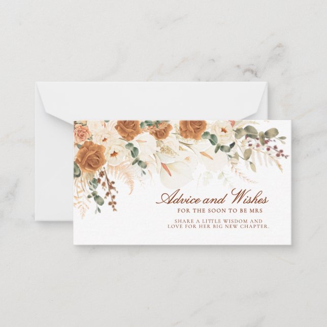 Rustic Ivory Floral Advice & Wishes Bridal Ticket Card (Front)