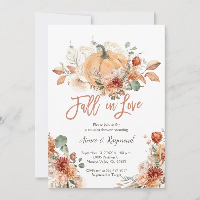 Rustic Ivory Floral Fall In Love Couples Shower Invitation (Front)