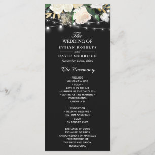 Rustic Ivory Floral String Lights Wedding Program
