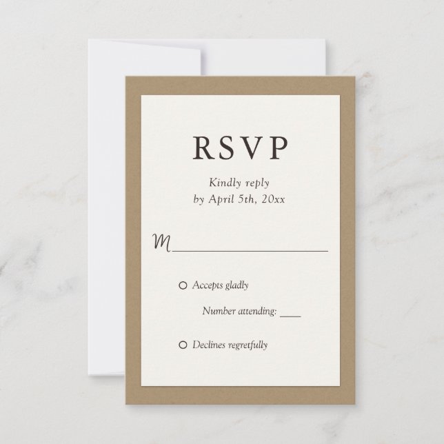 Rustic Ivory Kraft Paper Wedding RSVP Cards (Front)