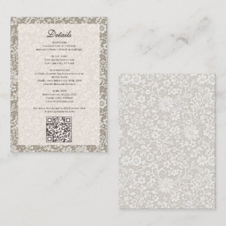 Rustic Ivory Lace QR Code Beige Wedding Details Enclosure Card