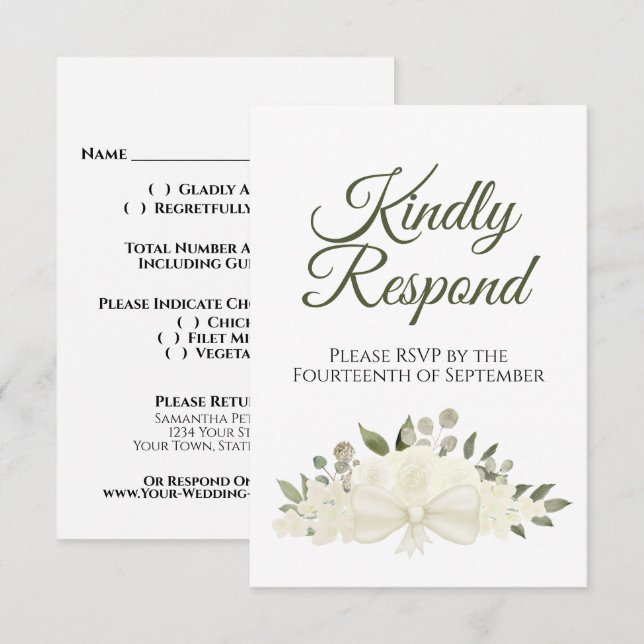 Rustic Ivory or White Floral Bouquet Wedding RSVP Card (Front/Back)