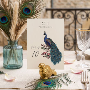 Rustic Ivory Peacock Wedding Table Number