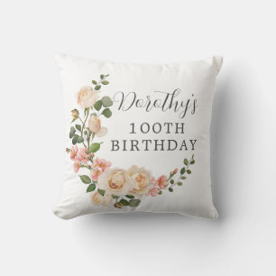 Rustic Ivory White Floral 100th Birthday Throw Pillow