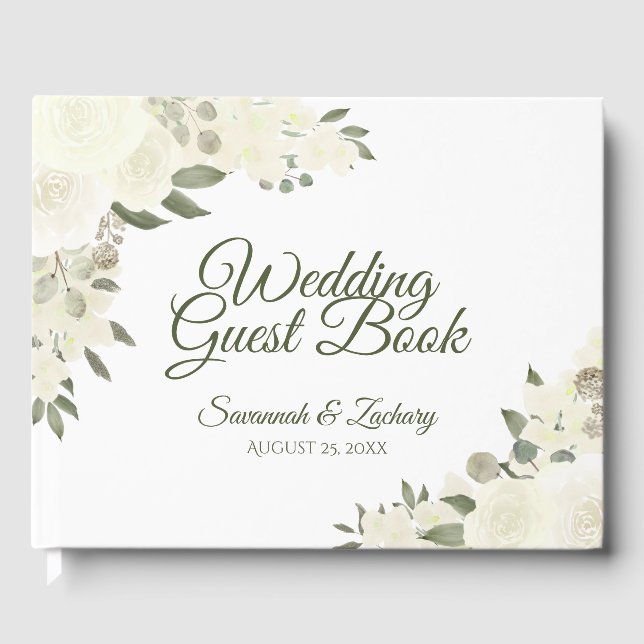 Rustic Ivory White Floral Boho Chic Wedding Guest Book (Front)