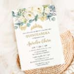 Rustic Ivory White Floral Eucalyptus Quinceañera Invitation<br><div class="desc">This chic quinceanera / birthday invitation features a beautiful watercolor ivory white garden roses and lush eucalyptus greenery arrangement.  Personalize it with your details easily and quickly,  simply press the customise it button to further re-arrange and format the style and placement of the text. (c) The Happy Cat Studio</div>
