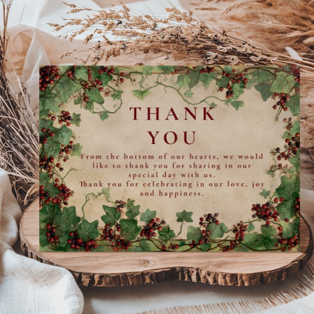 Rustic Ivy Romance Wedding Thank You Card (Creator Uploaded)