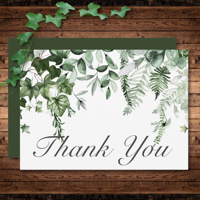 Rustic Ivy & Sage Greenery Green Wedding Thank You Card (Rustic Ivy & Sage Greenery Green Wedding Thank You Card)
