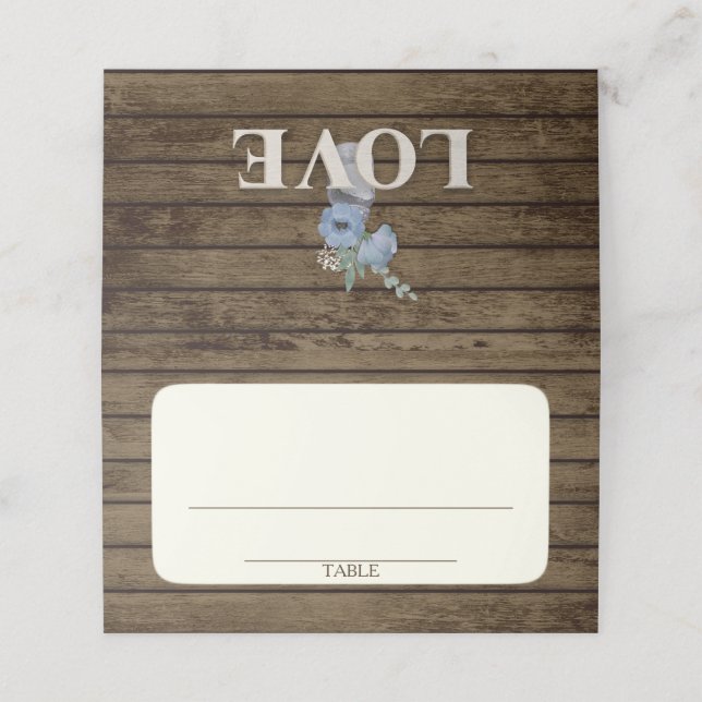 Rustic Jar and Blue Flowers 2 Place Card (Outside Unfolded)