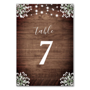Rustic Jar Baby's Breath String Lights Wedding Table Number