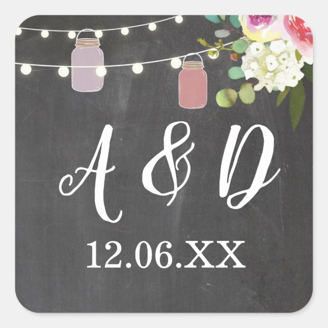 Rustic Jars Chalk Initiales Lights Stickers Étique (Devant)