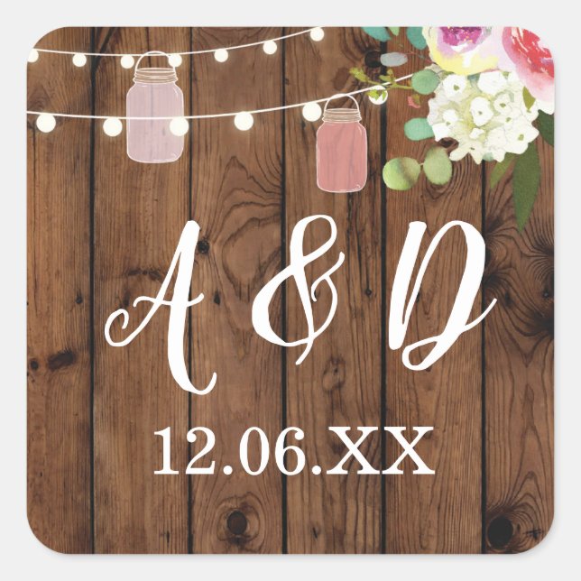Rustic Jars Floral Initiales Lights Stickers Étiqu (Devant)