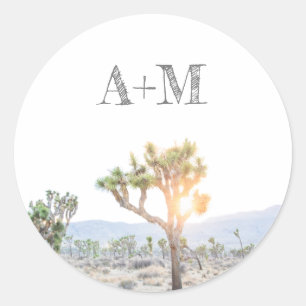Rustic Joshua Tree Monogram Wedding Classic Round Sticker
