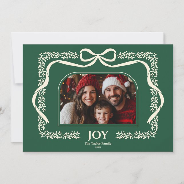 Rustic Joy Christmas Bow Ribbon Photo Frame Invitation (Front)