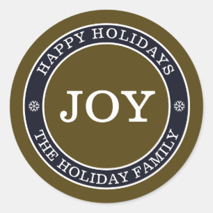 Rustic Joy Personalized Holiday Round Sticker