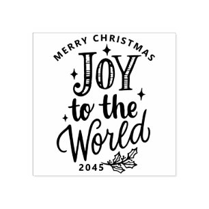 Rustic Joy to the World Christmas Lettering Rubber Stamp