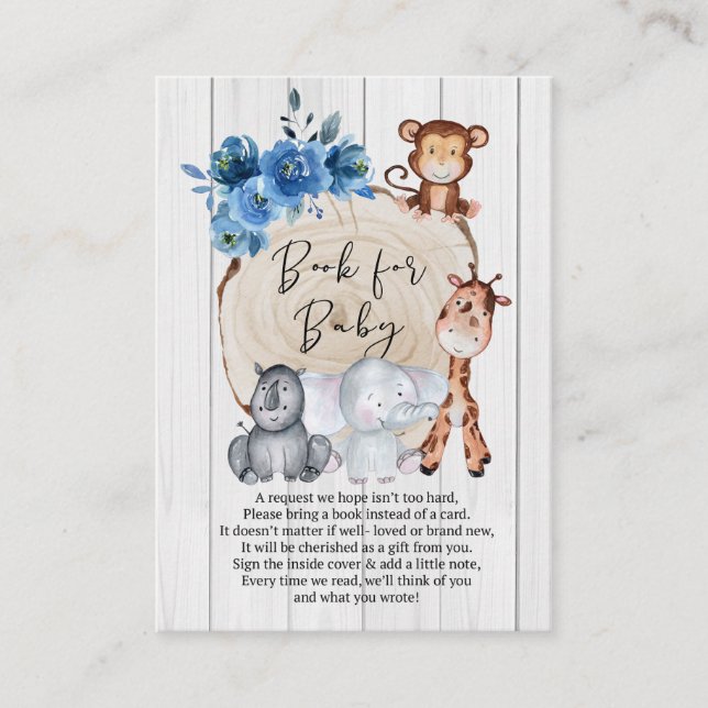 Rustic Jungle Animals Blue  Floral Book For Baby Enclosure Card (Front)