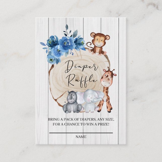 Rustic Jungle Animals Floral Diaper Raffle Ticket Enclosure Card (Front)