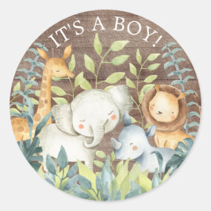 Rustic Jungle Animals It' a Boy Favour Sticker
